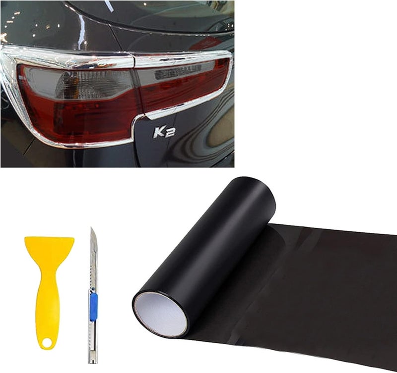 MARLBSTON 12” X 48” Matt Black Tint Vinyl Wrap Film Roll for Car Headlight, Taillight, Fog Lights with Squeegee + Cutter（Matt Black） - Image 1